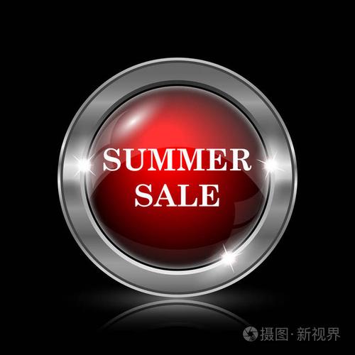 夏季销售图标.黑色背景上的金属互联网按钮